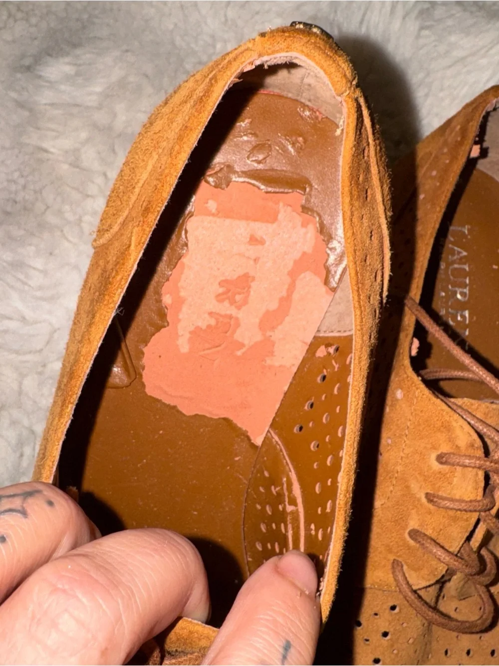 Ralph Lauren Women’s Brown Suede Lace-Up Oxford Flats Round Toe Logo US 6